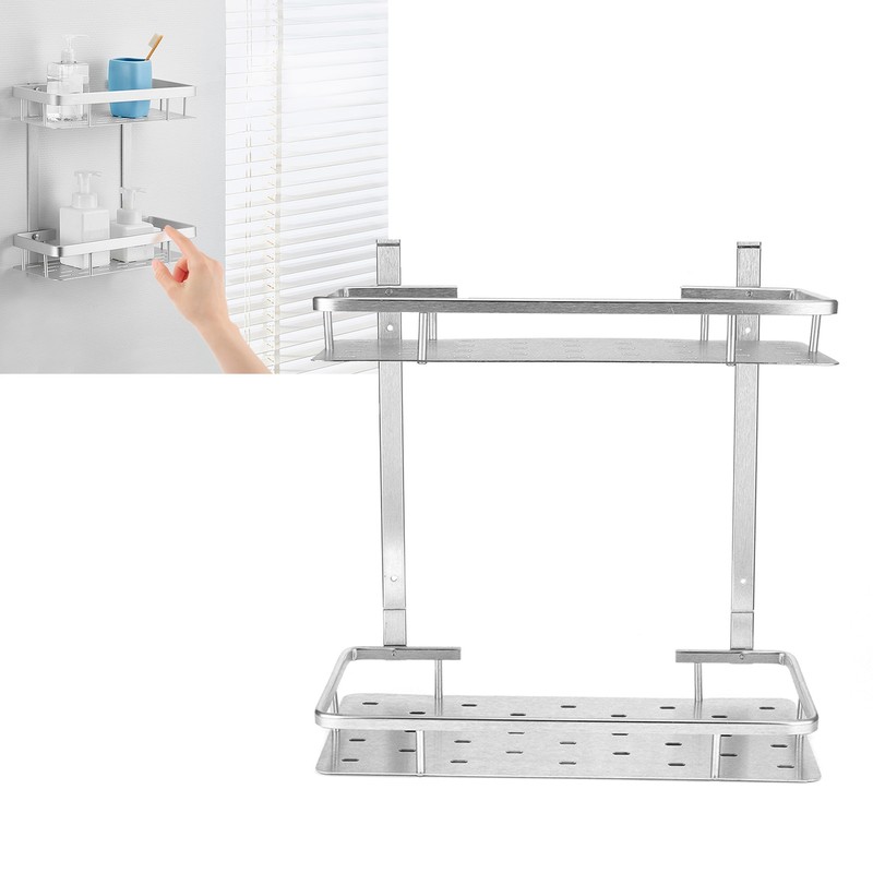 Space Aluminum Bathroom Shelf RustProof Shower Rack Kitchen Storage Basket