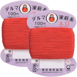 Yokota Daruma Household Yarn, For Hand Sewing, 20 Wt. Thread, Thick, Becker's Hand Sewing Needle Included, Col. Red, 109.4 yd (100 m), 2-Piece Set