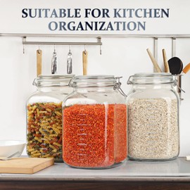 Folinstall Folinstall 1 Gallon Square Super Wide-Mouth Glass Jars with Airtight Lids, Glass Storage Jars with 2 Measurement Mark, Sturdy Canning Jars with Large Capacity 4100 ML For Overnight Oats