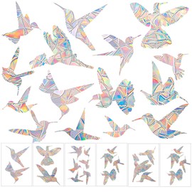 6 Sheets Anti-Collision Window Stickers, Window Stickers with Rainbow Reflection and Bird Motifs, Window Stickers to Prevent Bird Strikes (Hummingbird)