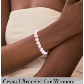 MOZAKA Natural Crystal Bracelets for Women Men 8mm Semi-Precious Gemstone Beaded Bracelets Adjustable Round Gemstone Bracelets Jewelry Gifts