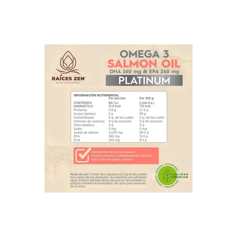 Omega 3 Raíces Zen Platinum 2000mg 120 Cápsulas Sin Sabor