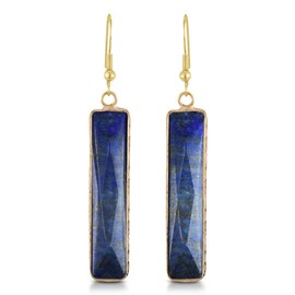 AeraVida Beautiful Blue Rectangular Lapis Lazuli Gold-Plated Silver Dangle Earrings | Classy Bohemian Earrings for Women | Statement Earring, Resin, Lapis Lazuli