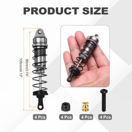 MECCANIXITY 4Pcs RC Shock Absorber 1/10 95mm Aluminum Threaded Front & Rear Shock Absorber Damper Assembled Set for 1/10 RC Car Crawler Racing Truck, Grey