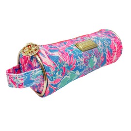 Lilly Pulitzer Pink Pencil Pouch Holder, Cute Travel Bag/Case with Carrying Handle and Zip Close, Viva La Lilly