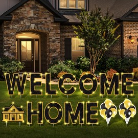 Yerliker 14 Pcs Welcome Home Yard Sign with Stakes LED Light 12.6" Welcome Home Lawn Sign Outdoor Welcome Home Yard Letters Decorations Patriotic Military Homecoming Party Supplies(Black)