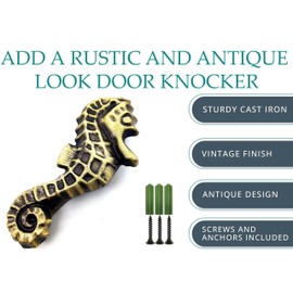 5MOONSUN5's Metal Antique Finish Seahorse Front Door Heavy Duty Knockers for Garden Wooden House Farmhouse, Home Décor Accessories Classic Vintage Design