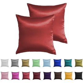 Silky Soft Satin European Pillowcase Pillow Sham - 2 Pack - 65cm x 65cm (Red)