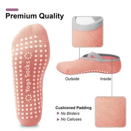 Oumida 4 Pairs Yoga Socks Yoga Pilates Sock Non-Slip Socks Sport Stopper Socks for Women Girls for Barre, Pilates, Dance, Barefoot, Trampoline, Size 36-40, Black / Grey / Orange Pink / Purple