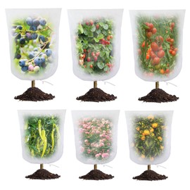 HKZ Bird Netting for Blueberry Bushes - 6Pcs Garden Netting Pest Barrier with Drawstring, White, 31.5x31.5 inches + 31.5x39.5 inches