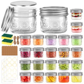 Alotpower 4 oz Glass Small Mason Jars with Embossed Pattern 24 Pack