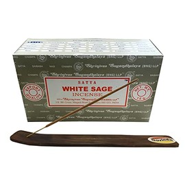 Govinda Incense Stick Holder Bundle with Satya Bangalore (BNG) Incense Sticks - 12 Boxes x 15 Grams (White Sage)