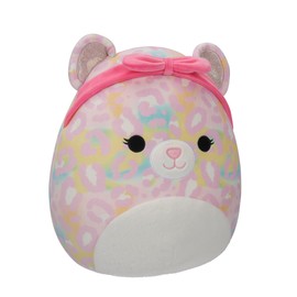 Squishmallows SQCR05426 12-Inch-Michaela Rainbow Leopard with Pink Headband, Multicolour