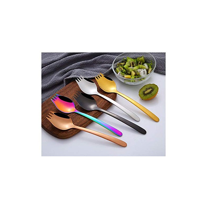 MBB Black Sporks Spoon Forks 6-Pack Stainless Steel Long Handle