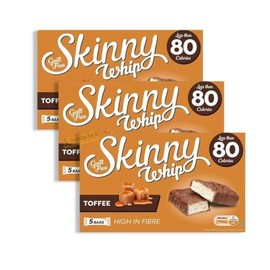 3 x Skinny Whip Bars Toffee Flavour | Low Calorie Snack Bars | High Fibre Light Snack | Guilt-Free Sweet Treat | Lunchbox and On-the-Go Snack