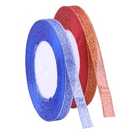 YAKA 3/8 inch 50 Yards Ribbon Shimmer Sheer Organza Wired Ribbon for Craft Bow Party Decoration Packing Ribbons 2 Rolls (Sapphire Blue and Orange, 3/8 inch(10mm))