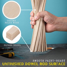 (60-Pack) 12” x 1/4” x 1/4” Square Wood Dowel Rods - Hardwood Square Sticks for DIY Projects - Smooth Paint-Ready Unfinished Dowel Rod Surface - Sturdy Wooden Dowels with Versatile Uses