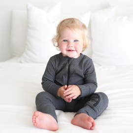 PARADE Organic Snuggle Soft Melange '2-Way' Zipper Romper Charcoal Melange 12-18M no Mitts