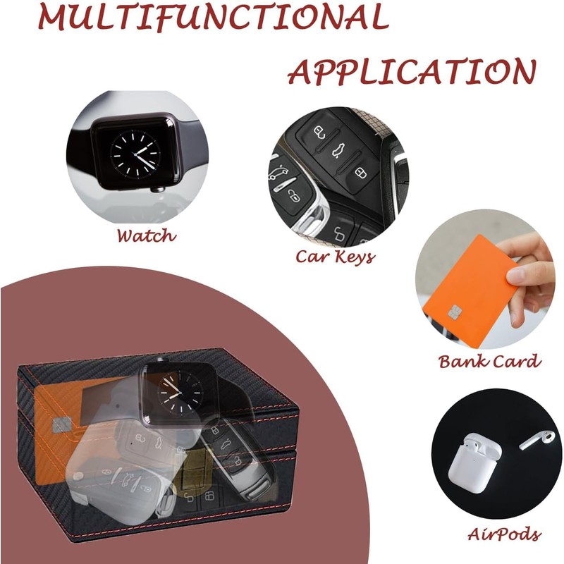 ZANTESR Rectangular Leather RFID Blocking Storage Box, Black, 11.5x9x6.3 cm,