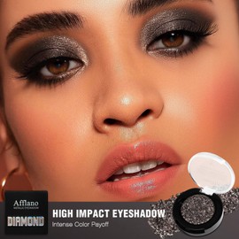 Afflano Multichrome Black Glitter Eyeshadow, Single Shimmery Black Eye Shadow Iridescent Sparkly, Smokey Goth Metallic Eye Makeup Pigmented, Waterproof Vegan Formula Monochrome Eyeshadow for Party