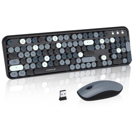Keyboard and Mouse Wireless,Cute Retro Wireless Keyboard Mouse Combo with Round Key,2.4Ghz Dropout-Free Connection,Typewriter Wireless Keyboard Mouse Set for PC Laptop Desktop Computer-Grey Colorful
