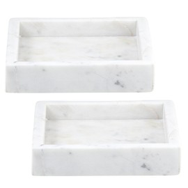 Needzo - Genuine White Marble Square Tray, Small Decorative Dish for Bathroom, Kitchen, Vanity and More, 6 x 6 Inches (Pack of 2)