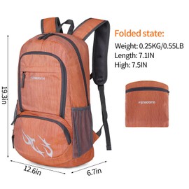 FENGDONG 35L Lightweight Foldable Waterproof Packable Travel Small Hiking Backpack Daypack for men women Dark Orange