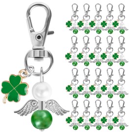 Fyshird Pack of 20 Guardian Angel Key Rings Green with Clover Leaf Pendant Lucky Charm Farewell Gift Guest Gift for Christening Wedding Birthday Communion Confirmation