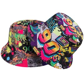 Halinuia 2 Pieces Retro 90s Fishing Hats Hip Hop Bucket Hat Rock Scrawl Fishing Hat Fashionable Bucket Hat Fishing Hat Sun Hat Foldable 90s Style Unisex Fishing Hat for Women Men, multicoloured, Unit