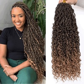 Xtrend 8 Packs 12Strands/pack River Boho Goddess Locs Crochet Hair With Curly Hair In Middle And Ends Pre-Looped Crochet Braids Messy Bohemian Fuax Locs Hair Extensions (T27# 30Inch)