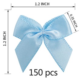 150 Pieces Light Blue Mini Ribbon Bows for Crafts Tiny Satin Bow for Gift Wrapping, Invitations, Christmas Tree