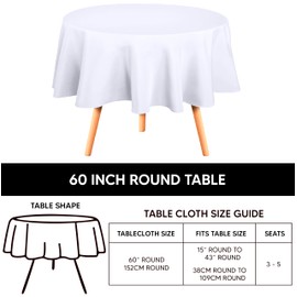 Utopia Kitchen White Round Table Cloth 2 Pack [60 Inch] Nappe de Table Rectangulaire Machine Washable Polyester Table Cover for Dining, Picnic, Parties, Events, Weddings and Restaurants