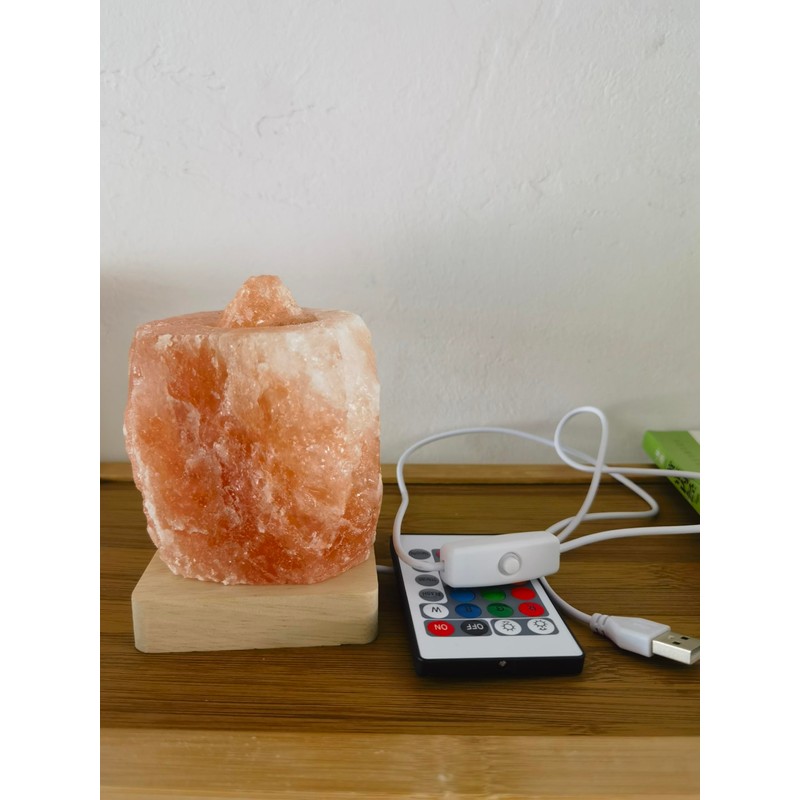 YZYOE USB Colour Gradient Himalayan Salt lamp,Solid Wood Based Atmosphere