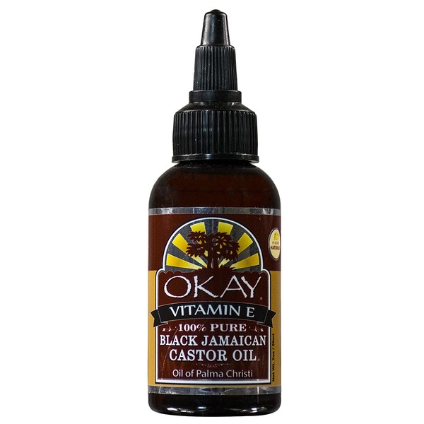 OKAY | 100% Pure Black Jamaican Castor Oil | For All Hair Textures & Skin Types | Grow Healthy Hair - Treat Skin Conditions | With Vitamin E & Panthenol | All Natural | 2 oz