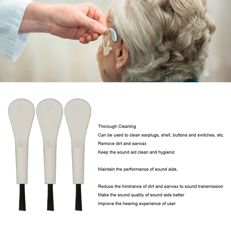 20pcs White Handle Black Hair Sound Aid Cleaning Brush Professional