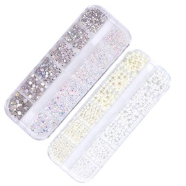 Copper Flap Nail Stone Nail Parts, Glitter Parts, Crystal Case, Hologram, Glitter, Large Capacity (Silver x Gold Type)