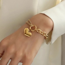 None NEW 18K yellow Gold plated chunky double chain heart bracelet jewelry gift B21
