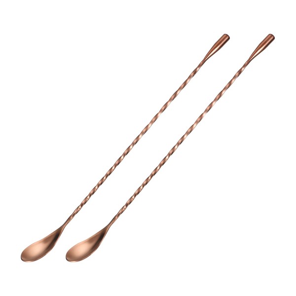 sourcing map Bar Spoon Cocktail Mixing Spoon, 2Pcs 12-Inch Stainless Steel Long Handle Spoon Spiral Handle Drink Mixing Spoons for Mixing Glass or Shaker, Rose Gold