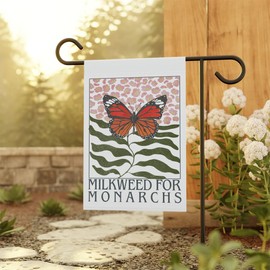 LissiArt97 Milkweed For Monarchs Garden Flag - Flower Market Boho Garden Flag - Flower And Butterfly Botanical Flag - Gift For Friend- Family- Double Sided Printed Flag For Outdoor Garden Decoration