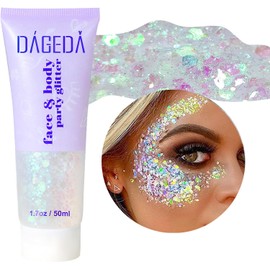 DAGEDA White Holographic Body Glitter Festival Makeup,Face Glitter para Rave Accesorios,Sombra de ojos Shimmer,Cosméticos brillantes cuerpo Shimmer pelo Glitter Gel