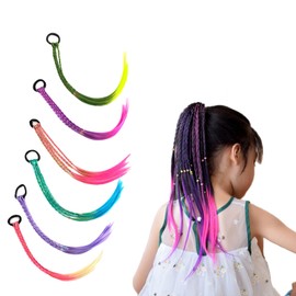 6PCS Rainbow Hair Extensions for Kids, Braided Hair Extensions