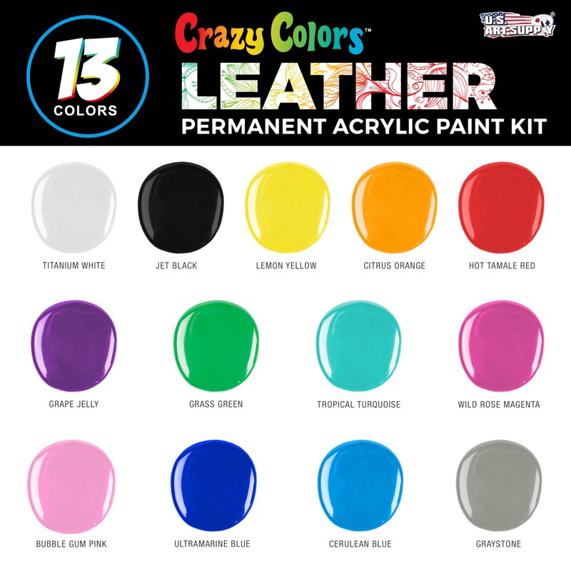 Crazy Colors Premium Acrylic Shoe & Leather Paint Kit 13-Color