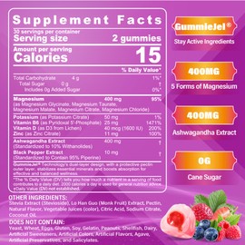 Magnesium Gummies 400mg Sugar-Free | 5-in-1 Complex Magnesium: Glycinate, Citrate, Malate, Chloride & Taurate | with Ashwagandha, D3 & Zinc for Women Men | Muscle, Mood & Energy Support | Vegan, 60Cts
