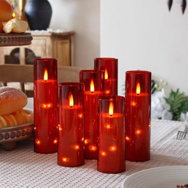 Mavandes LED Battery Operated Star String Remote Candles,Plastic Flickering Flameless Timer Pillar Candles, 2.2”x 5”,6”,6”,7”,7”,7”,8”,8”(Red, Pack of 8)