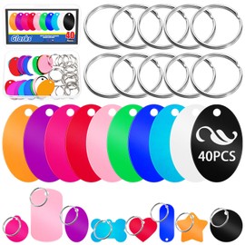 Glarks 40Pcs 38 x 25 x 3.5 x 1 mm Aluminum Oval Laser Engraving Tags Kit, Includes 20pcs 10 Colors Oval Stamping Blank Tag, 20pcs 25mm Silver Key Rings, Round Blank Tag for DIY Tags/Bracelet