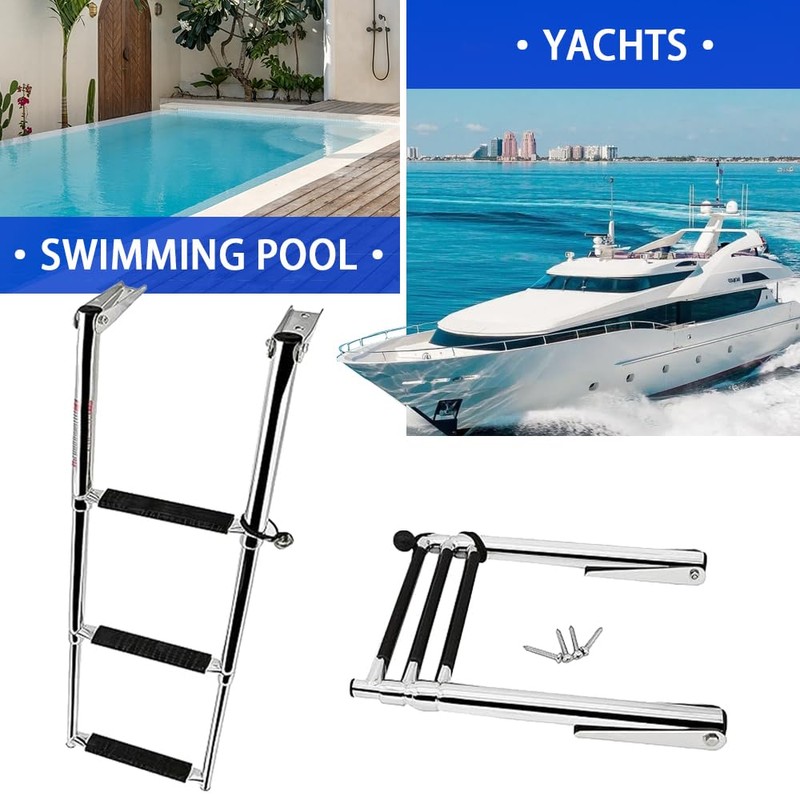 Mojiate Made 3 Step Ladder 316 Stainless Steel Telescoping Capacity