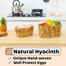 Edergoo Egg Basket for Gathering Fresh Eggs, Nesting Egg Collecting Basket 2 Pack, Handmade Wicker Basket with Handles, Farmhouse Water Hyacinth Picnic Basket Harvest Basket