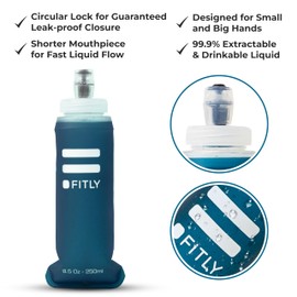 Soft Flask - 8.5 oz (250 ml) - Shrink As You Drink Pocket Soft Water Bottle for Hydration Pack/Running Vest - Folding Water Bottle for Running, Hiking, Cycling - Ski Water Bottles - Petrol Blue