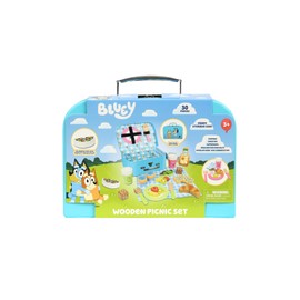 Bluey – Picnic Basket Set – 30 Piece Wooden Roleplay Toy with Carry Case, Cutlery & Pretend Food Accessories for Kids – FSC-Certified Material – Fun Imaginative Kit for 3 Years and Up