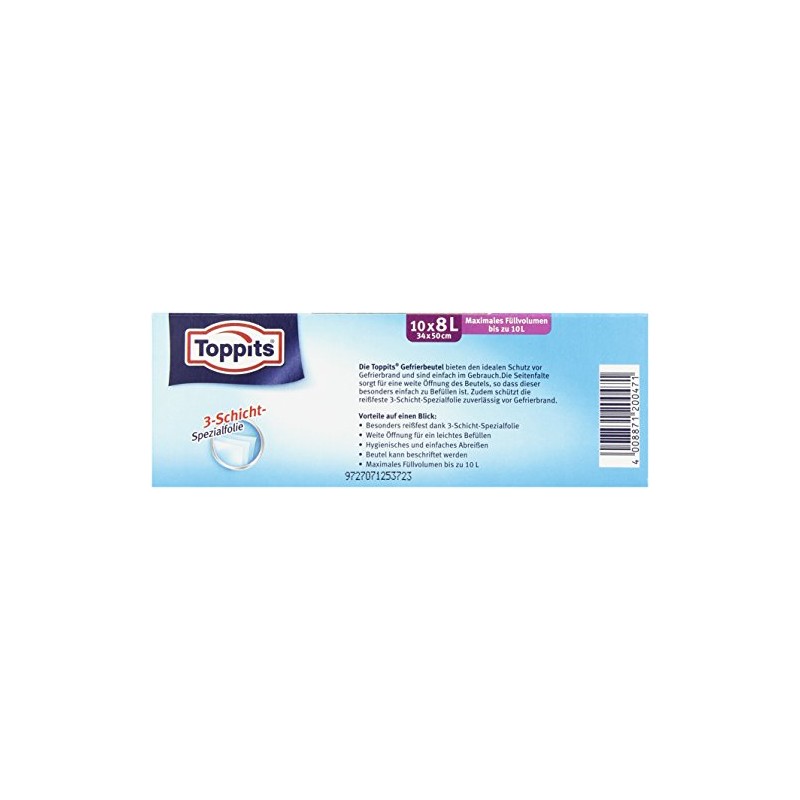Toppits Freezer Bags (Pack of 8 Litres, Stand Base, Clear